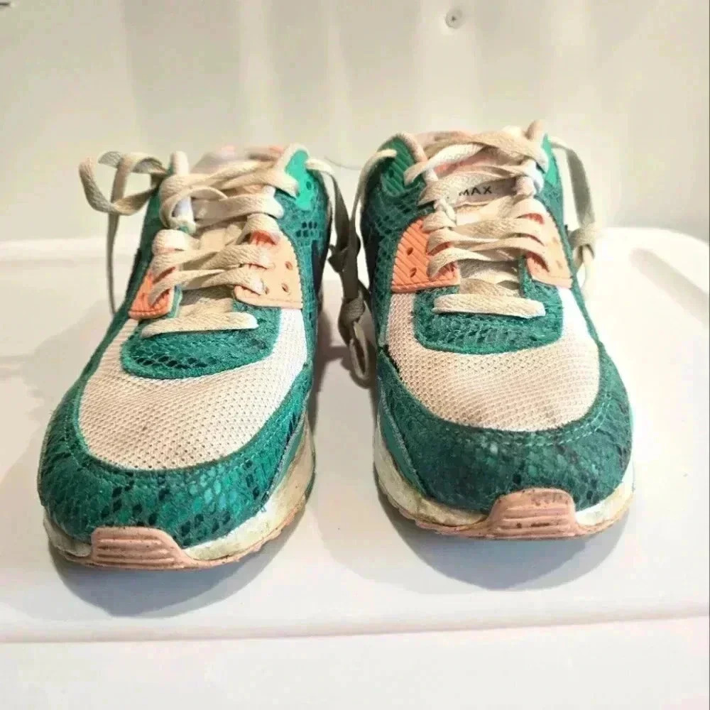 Nike Air Max 90 Washed Teal Snakeskin Sneakers DR8926-300 Size 5